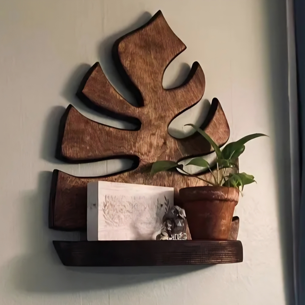 Rustic Brown Leaf Wall Shelf- Larger Size!